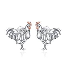 Yafeini Huhn-Ohrringe, 925er-Sterlingsilber, Hahn-Ohrstecker, Geschenke für Frauen und Mädchen von ONEFINITY