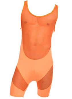 ONEFIT Herren Mesh Bodys Jumpsuit Unterhemd Jockstrap Wrestling Singlet Bodysuit Unterwäsche, Orange/Abendrot im Zickzackmuster (Sunset Chevron), Large von ONEFIT