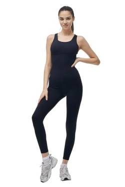 ONGASOFT Damen Sport Jumpsuit Ärmelloser Hose Eng Yoga Bodysuit Overall Strampelhöschen Fitnessstudio Training Läuft Streatwear Trainingsanzüge Schwarz von ONGASOFT