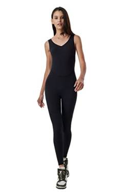 ONGASOFT Damen Sport Jumpsuit Ärmelloser Hose Eng Yoga Bodysuit Overall Strampelhöschen Fitnessstudio Training Läuft Streatwear Trainingsanzüge Schwarz von ONGASOFT