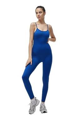 ONGASOFT Sport Jumpsuit Damen Nahtlose Yoga Overall Ärmellos Eng Sexy Bodysuit Shape Stretch Training Fitness Einteiliger Strampler Blau von ONGASOFT