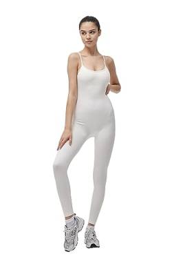 ONGASOFT Sport Jumpsuit Damen Nahtlose Yoga Overall Ärmellos Eng Sexy Bodysuit Shape Stretch Training Fitness Einteiliger Strampler Cremefarben von ONGASOFT