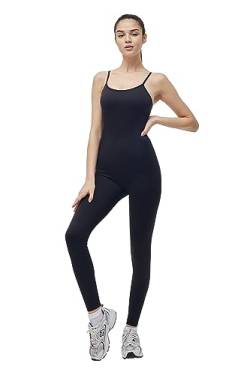 ONGASOFT Sport Jumpsuit Damen Nahtlose Yoga Overall Ärmellos Eng Sexy Bodysuit Shape Stretch Training Fitness Einteiliger Strampler Schwarz von ONGASOFT