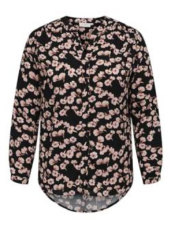 ONLY CARMAKOMA Damen Lange Hemd Bluse | Plus Size Übergrößen V-Ausschnitt Tunika | Blumen Print CARANITA, Farben:Schwarz, Größe:44 von ONLY Carmakoma