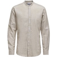 ONLY and SONS Langarmhemd - ONSCaiden LS Solid Linen MAO Shirt - S bis XXL - für Männer - Größe M - beige von ONLY and SONS