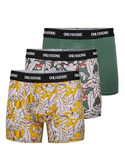 ONLY & SONS Herren ONSFITZ AOP Trunk 3-Pack Boxershorts, Cilantro/Pack:Cilantro + Nugget Gold + Cilantro, S von ONLY & SONS