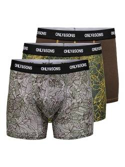 ONLY & SONS Herren ONSFITZ AOP Trunk 3-Pack Boxershorts, Rosin/Pack:Rosin + Ash + Hot Fudge, XL von ONLY & SONS