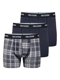 ONLY & SONS Herren ONSFITZ Print Trunk 3-PACK1 Boxershorts, Dark Navy/Pack:2 Dark Navy 1DARK Navy Check, M von ONLY & SONS