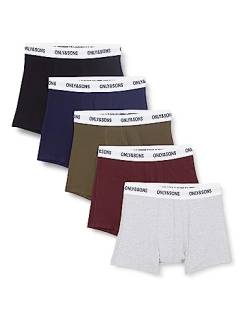 ONLY & SONS Herren ONSFITZ SMALL Logo SOLID Trunk 5-Pack Boxershorts, Black/Detail:1 Black 1 Navy 1 LGM 1 FN 1 WT, XL von ONLY & SONS