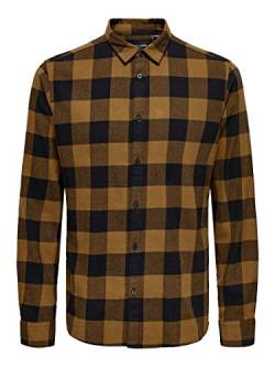 Kariertes Holzfäller Hemd Basic Langarm Flanellhemd Freizeit Karo Slim Fit Shirt Baumwolle ONSGUDMUND, Farben:Braun, Größe Hemd:L von ONLY & SONS