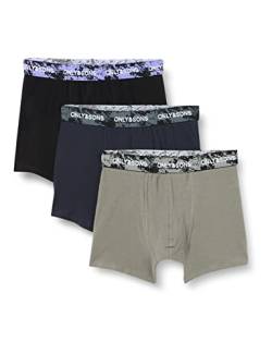 ONLY & SONS Herren Onsfitz Print Wb Trunk 3-pack 5198 Boxershorts, Dark Navy/Pack:+castor Gray+black, M EU von ONLY & SONS