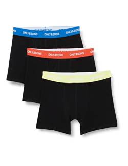 ONLY & SONS Herren Onsfitz Solid Black Trunk 3pack3854 Noos Boxershorts, Black/Pack:t.sea/S.lime/Koi Waistband, S EU von ONLY & SONS