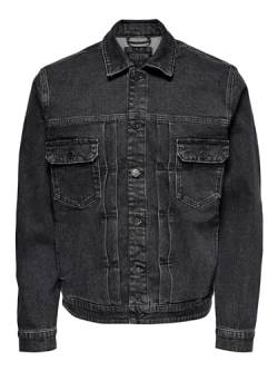 ONLY & SONS O&S Jeansjacke LED Zeppelin Denim Trucker Übergangsjacke Langarm Blouson Shacket ONSBART, Farben:Schwarz, Größe Jacken:M von ONLY & SONS