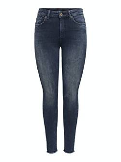 Damen ONLY Skinny Fit Ankle Jeans | Stretch Denim Hose Fransen am Saum | ONLBLUSH Cropped Röhrenjeans, Farben:Dunkelblau, Größe:M / 32L von ONLY