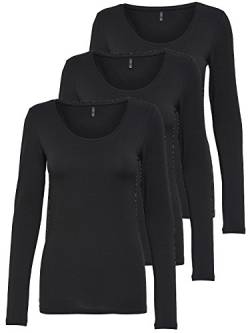 ONLY 3er Pack Damen Langarmshirt schwarz und weiß Langarm Basic Longsleeve Sommer aus 95% Baumwolle XS S M L XL 15209156 von ONLY