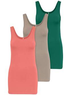 ONLY 3er Pack Damen Oberteile Basic Tank Tops weiß, schwarz, grau, blau, Creme Frauen Shirt lang Sommer Shirts Top 15201465 (L, Farbmix 1) von ONLY