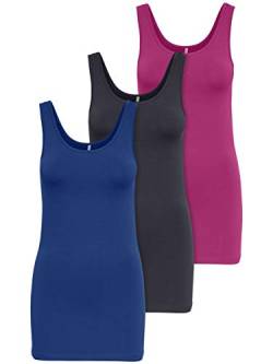 ONLY 3er Pack Damen Oberteile Basic Tank Tops weiß, schwarz, grau, blau, Creme Frauen Shirt lang Sommer Shirts Top 15201465 (L, Farbmix 4) von ONLY