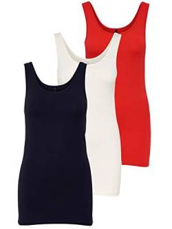 ONLY 3er Pack Damen Oberteile Basic Tank Tops weiß, schwarz, grau, blau, Creme Frauen Shirt lang Sommer Shirts Top 15201465 (M, FarbMix 5) von ONLY