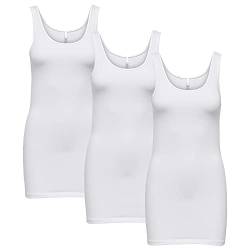 ONLY 3er Pack Damen Oberteile Basic Tank Tops weiß, schwarz blau Frauen Shirt lang Sommer Shirts Top 15239691, Größe:S, Farbe:3er Pack weiß von ONLY