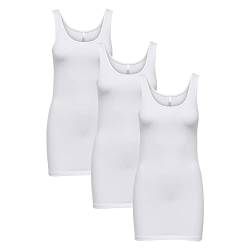 ONLY 3er Pack Damen Oberteile Basic Tank Tops weiß, schwarz blau Frauen Shirt lang Sommer Shirts Top 15239691, Größe:XL, Farbe:3er Pack weiß von ONLY