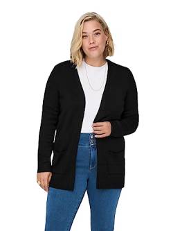 ONLY CARMAKOMA Damen Strickjacke mit Taschen | Plus Size Übergrößen Stretch Cardigan | Open Langarm CARESLY, Farben:Schwarz, Größe:46-48 von ONLY