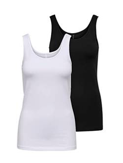 ONLY Damen 2er-Pack Tank-Top Oberteil Verschiedene Träger Shirt Unterhemd, Farbe:weiß/schw., Größe:M von ONLY