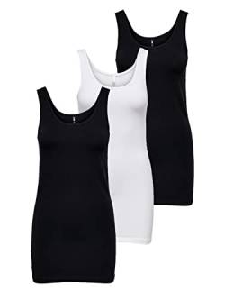 ONLY Damen 3er-Pack Basic Tank-Top Oberteil Verschiedene Träger Shirt Unterhemd, Farbe:Black Plate, Größe:XL von ONLY