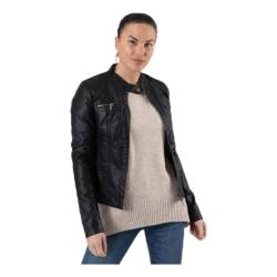 ONLY Damen Biker Kunstleder Jacke | Langarm Shacket Übergangs Blazer | PU Coated Shirt ONLBANDIT, Farben:Schwarz, Größe:34 von ONLY