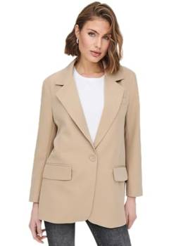 ONLY Damen Blazer Oversize Jacke mit Knopfverschlus und 2-Pockets beige von ONLY