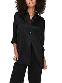 ONLY Damen Business Satin Bluse | Oberteil mit Kragen und Knopfleiste | Legeres Basic Hemd ONLVICTORIA, Farben:Schwarz, Größe:XS von ONLY