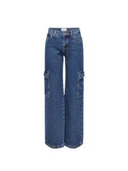 ONLY Damen Cargo Jeans ONLHONEY REG Waist Wide Leg Cargo OS (DE/NL/SE/PL, Bundweite & Schrittlänge, 27, 32, Dark Blue Denim) von ONLY