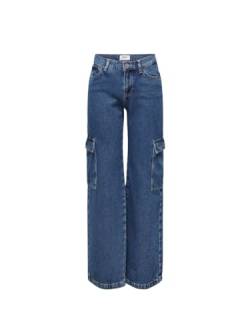 ONLY Damen Cargo Jeans ONLHONEY REG Waist Wide Leg Cargo OS (DE/NL/SE/PL, Bundweite & Schrittlänge, 28, 32, Dark Blue Denim) von ONLY