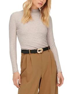 ONLY Damen Dünnes Langarm Shirt | Geripptes Stehkragen Basic Longsleeve ONLEMMA | Gewelltes Oberteil, Farben:Beige, Größe:S von ONLY