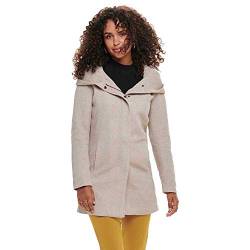 ONLY Damen Eleganter Mantel Coat Cozy Fleecejacke ONLSEDONA Basic Cardigan mit großer Kapuze und Reißverschluss, Farben:Beige, Größe:M von ONLY