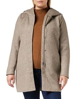 ONLY Damen Eleganter Mantel Coat Cozy Fleecejacke ONLSEDONA Basic Cardigan mit großer Kapuze und Reißverschluss, Farben:Taupe, Größe:XL von ONLY