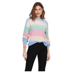 ONLY Damen Feinstrick-Pullover mit Breiten Streifen ONLAtia Stripe 15220044 Kentucky Blue/Whitecap/Surf M von ONLY