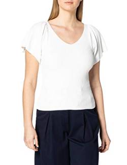 ONLY Damen Geripptes T-Shirt | Kurzarm V-Ausschnitt Top mit weiten Ärmeln | Shirt mit Schnürung ONLLEELO, Farben:Weiß, Größe:L von ONLY