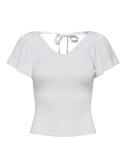 ONLY Damen Geripptes T-Shirt | Kurzarm V-Ausschnitt Top mit weiten Ärmeln | Shirt mit Schnürung ONLLEELO, Farben:Weiß, Größe:XL von ONLY