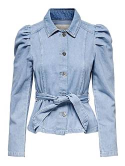 ONLY Damen Jeans-Bluse ONLJules Life Denim Jacket Jacke mit Gürtel und Puff-Ärmeln 15235675 light blue denim XS von ONLY