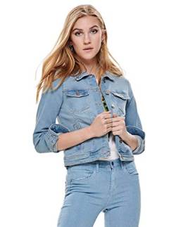 ONLY Damen Jeansjacke | Kurze Denim Übergangsjacke Blau | Basic Used Waschung ONLTIA, Farben:Blau, Größe:36 von ONLY