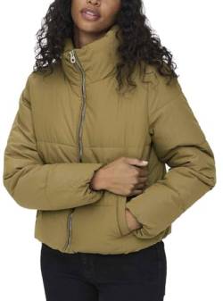 ONLY Damen Kurze Jacke ONLDOLLY Warm Gefütterte Puffer Übergangsjacke mit Reißverschluss ohne Kapuze, Farben:Braun, Größe:L von ONLY