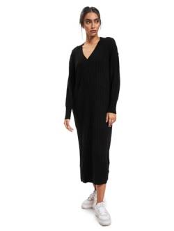 ONLY Damen Langarm Strickkleid Oversized | Loose Fit Midi Knit Dress | V-Neck Shirt Pullover Onlnew Tessa, Farben:Schwarz, Größe:M von ONLY