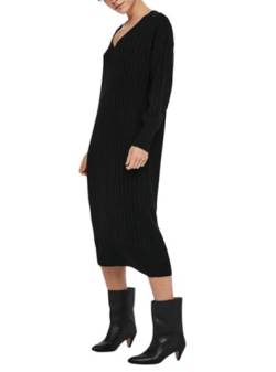 ONLY Damen Langarm Strickkleid Oversized | Loose Fit Midi Knit Dress | V-Neck Shirt Pullover Onlnew Tessa, Farben:Schwarz, Größe:S von ONLY