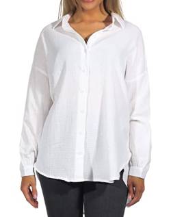 ONLY Damen Lange Oversized Hemd Bluse | Langarm Classic Tunika | Oberteil mit Schlitzen ONLTHYRA, Farben:Weiß, Größe:L von ONLY
