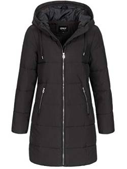 ONLY Damen Lange Puffer Jacke | Warmer Stepp Wintermantel mit Kapuze | Wattierter Blouson ONLDOLLY, Farben:Schwarz, Größe:M von ONLY