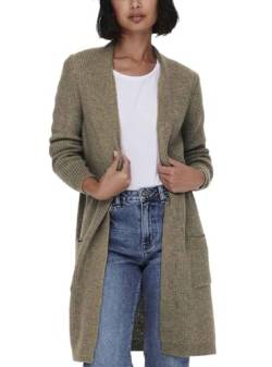 ONLY Damen Lange Strickjacke mit Taschen | Stretch Casual Langarm Gerippt | Open Cardigan Noos ONLJADE, Farben:Hellbraun, Größe:S von ONLY