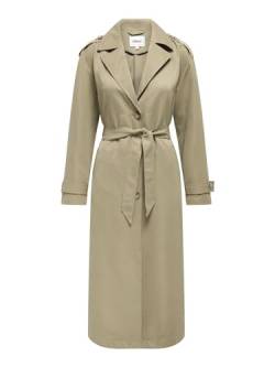 ONLY Damen Langer Trench Coat | Eleganter Basic Übergangs Mantel | Einreihig Longline mit Gürtel ONLLINE, Farben:Beige-2, Größe:L von ONLY