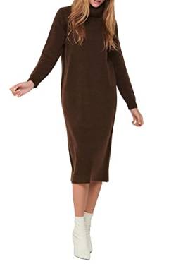 ONLY Damen Langes Strickkleid | Langarm Midi Pullover Dress | Rollkragen Sweater mit Schlitz ONLBRANDIE, Farben:Dunkelbraun, Größe:M von ONLY