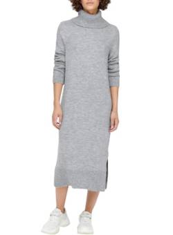 ONLY Damen Langes Strickkleid | Langarm Midi Pullover Dress | Rollkragen Sweater mit Schlitz ONLBRANDIE, Farben:Grau, Größe:XS von ONLY