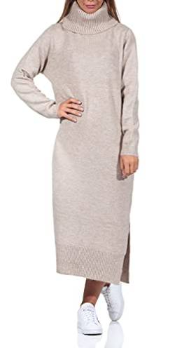 ONLY Damen Langes Strickkleid Langarm Midi Pullover Dress Rollkragen Sweater mit Schlitz ONLBRANDIE von ONLY